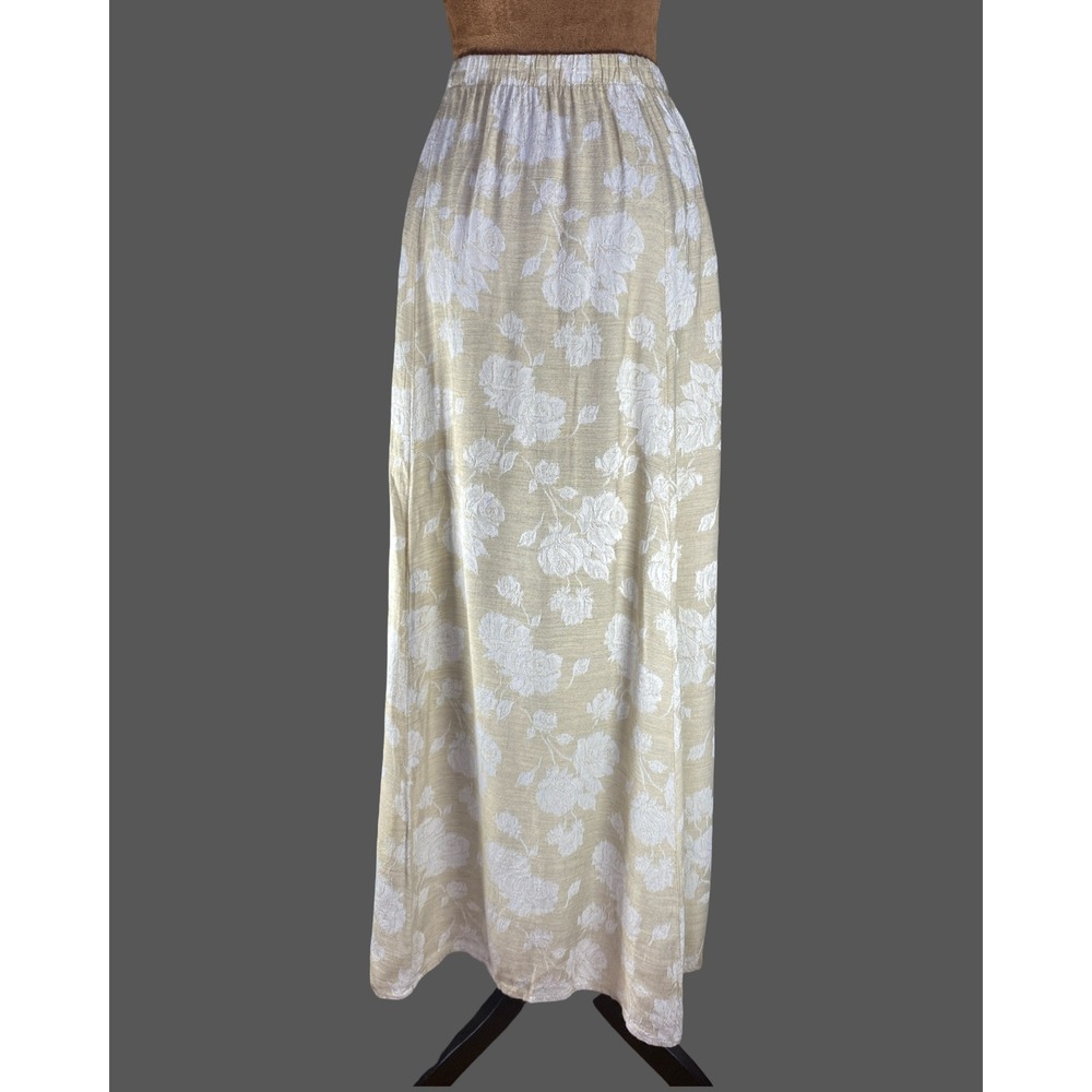 CP Shades Womens Tan White Floral Jacquard Rayon Maxi Skirt Size M Quiet luxury - Picture 2 of 13